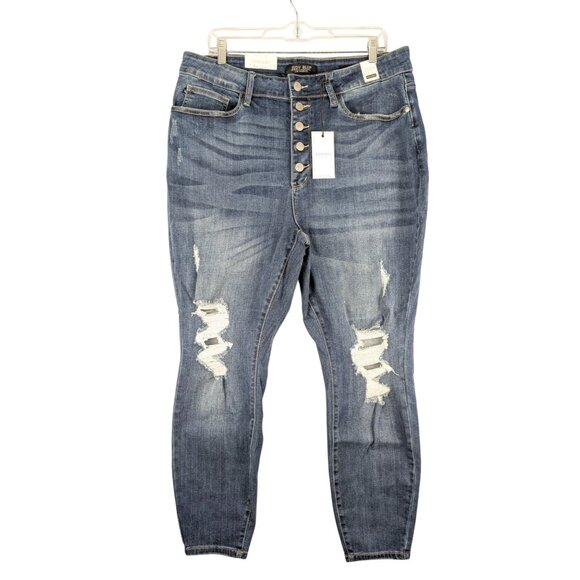 Judy Blue Jeans Womens 20W High Waist Skinny Fit Distressed Dark Blue Denim NWT - Picture 1 of 6